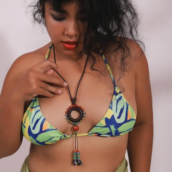 Boho Hippie Colorful Ceramic Beads Strand O Ring Circle Charm Long Y Necklace, V - Picture 6 of 7